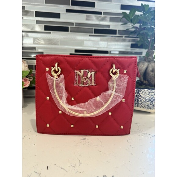Badgley Mischka Red Quilted Bag With Gold Accents New With Tags MSRP $129 - Picture 1 of 6